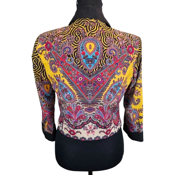 Bebe Vibrant Paisley Open Blazer Jacket Size XS Black Artsy Eclectic Boho - Picture 5 of 14
